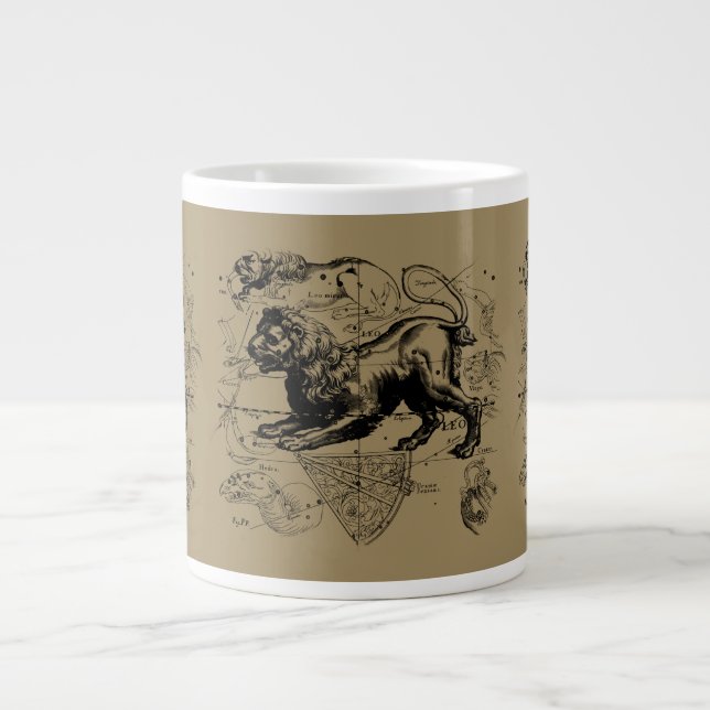 Tasse Géante Leo Constellation Map Hevelius 1690 sur Taupe (Devant)