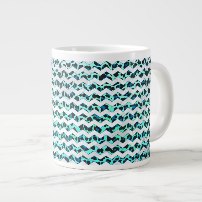 Tasse Géante Léopard noir et Turquoise (Devant droit)