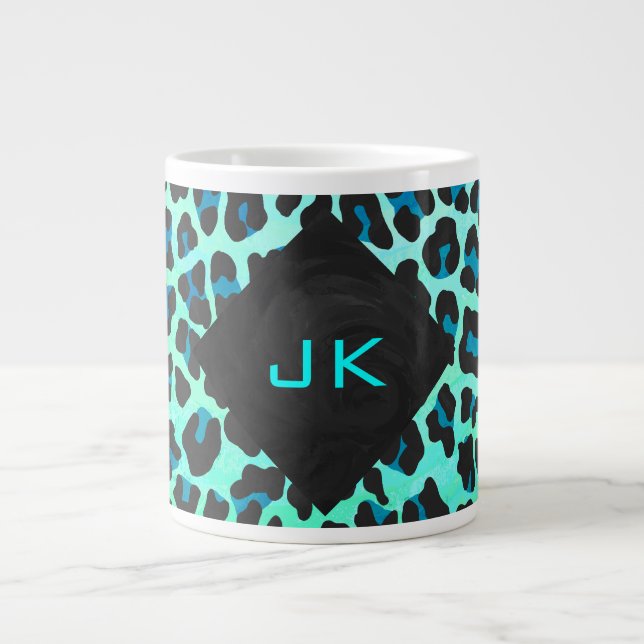 Tasse Géante Léopard noir et Turquoise (Devant)