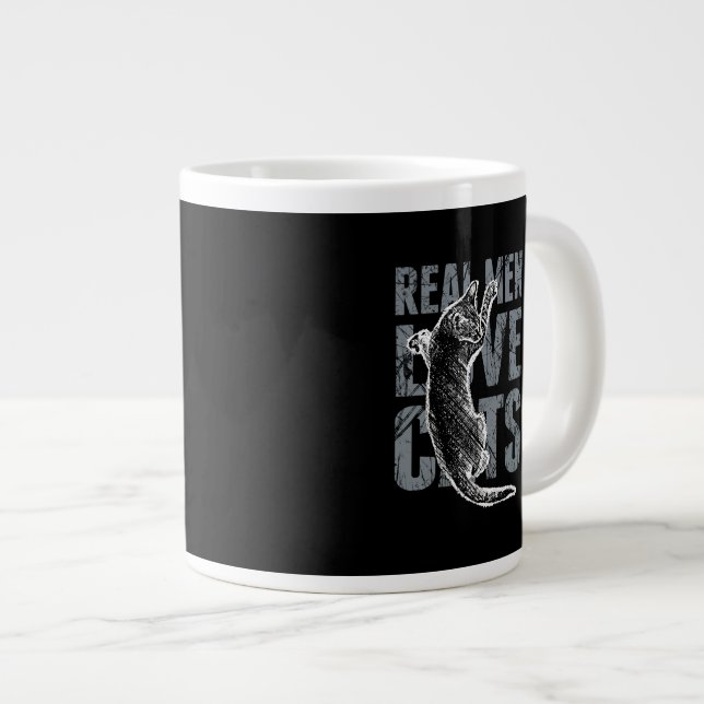 Tasse Géante Les vrais hommes aiment les chats en Grunge Style  (Devant droit)