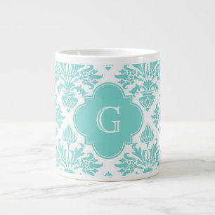Tasse Géante Lg Aqua Floral Damask #3 Aqua Quatrefoil Monogramm