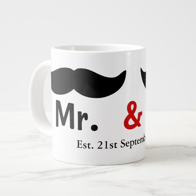 Tasse Géante M. Et M. Mustache Mariage Gay Personnalisable (Devant gauche)