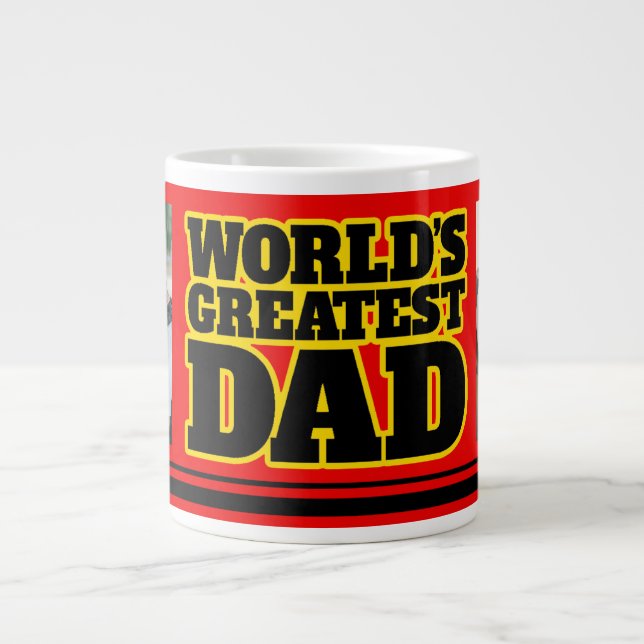 Tasse Géante Meilleur papa du monde ajouter 2 photos rouge noir (Devant)