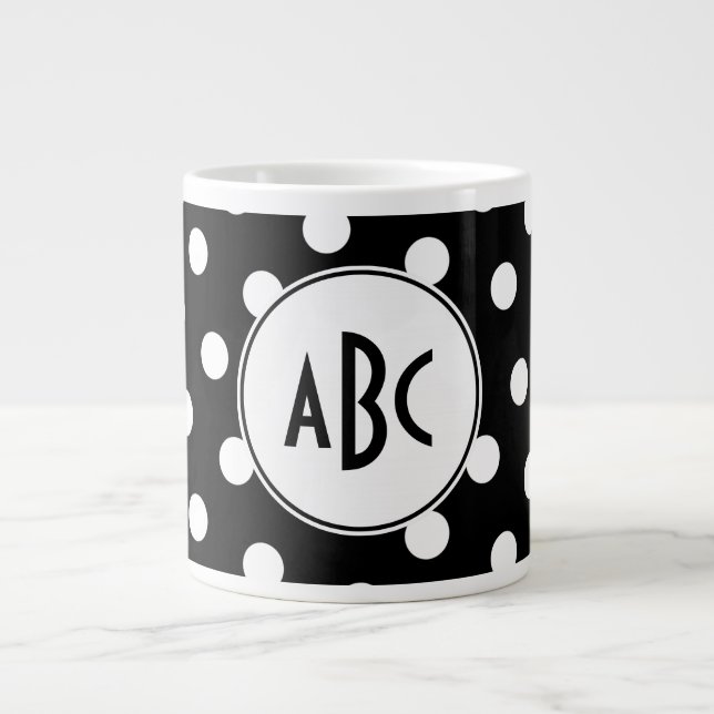 Tasse Géante Monogramme à points polka noirs et blancs (Devant)