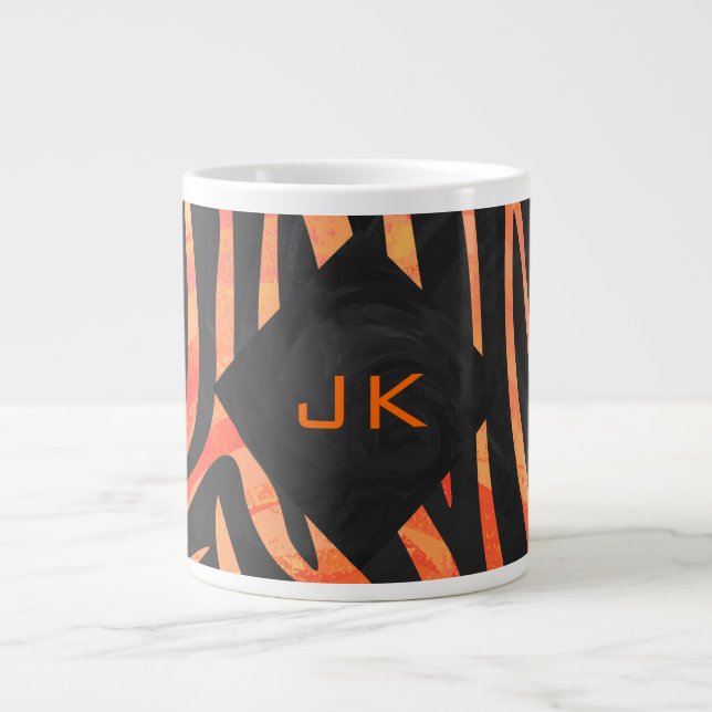 Tasse Géante Monogramme de zèbre orange et noir (Devant)