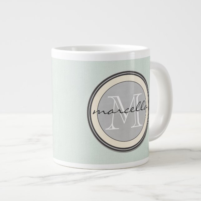 Tasse Géante Monogramme gris Arrière - plan Turquoise texturé l (Devant droit)