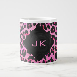 Tasse Géante Monogramme imprimé léopard noir et rose vif