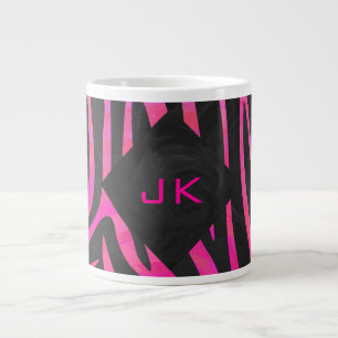 Tasse Géante Monogramme noir et rose chaud Zebra Design