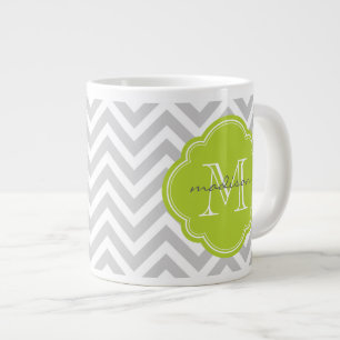 Tasse Géante Monogramme personnalisé gris et vert Chevron