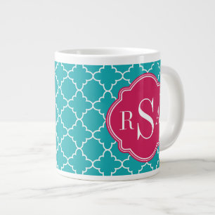 Tasse Géante Monogramme rose pâle de Trellis bleu