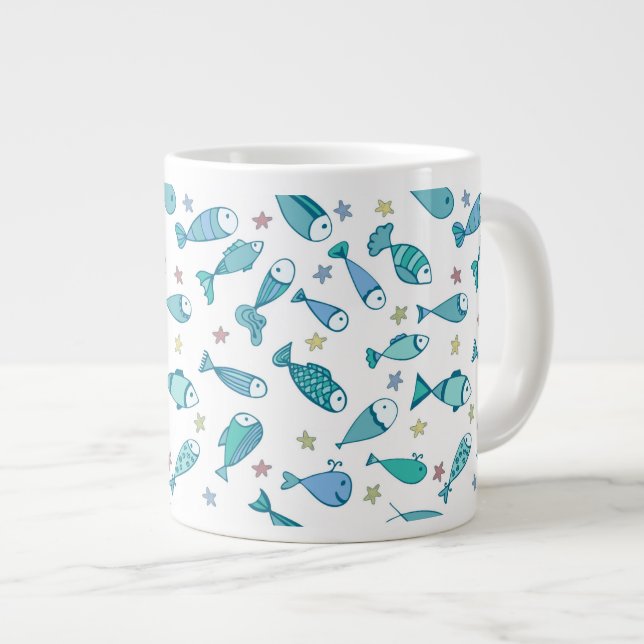 Tasse Géante Motif avec des poissons et des étoiles de mer (Devant droit)