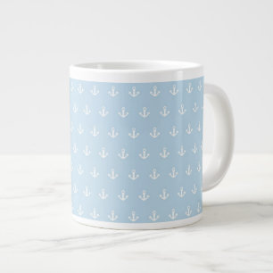 Tasse Géante Motif avec les ancres blanches sur le bleu