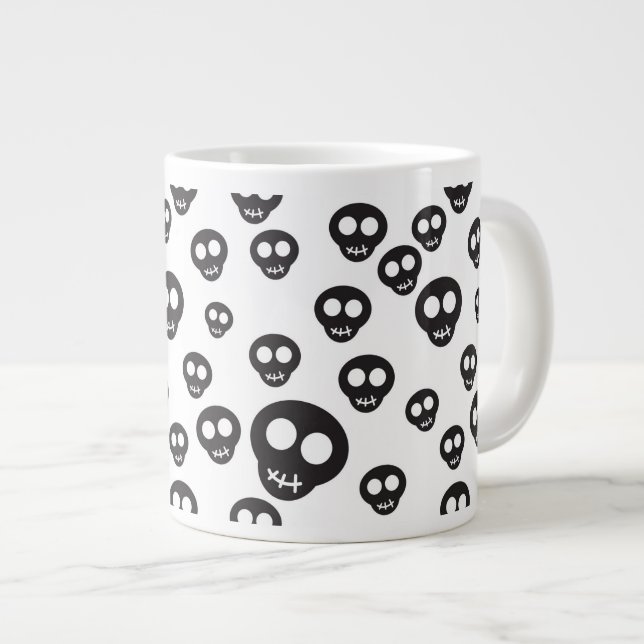 Tasse Géante Motif avec les crânes noirs sur le blanc (Devant droit)
