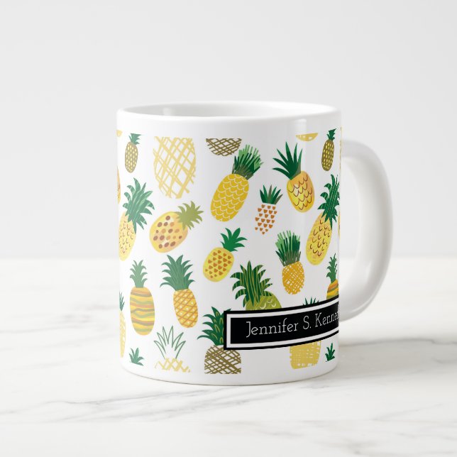 Tasse Géante Motif branché d'ananas| Ajouter votre nom (Devant droit)
