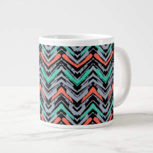 Tasse Géante Motif Chevron Grise, Turquoise Et Corail