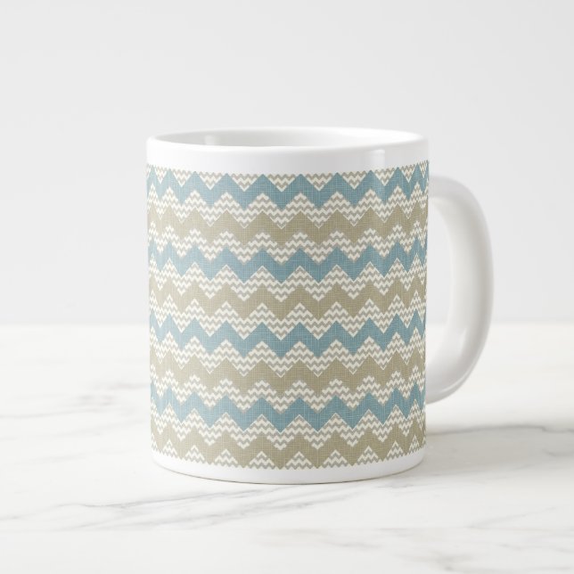 Tasse Géante motif Chevron sur texture de lin (Devant droit)