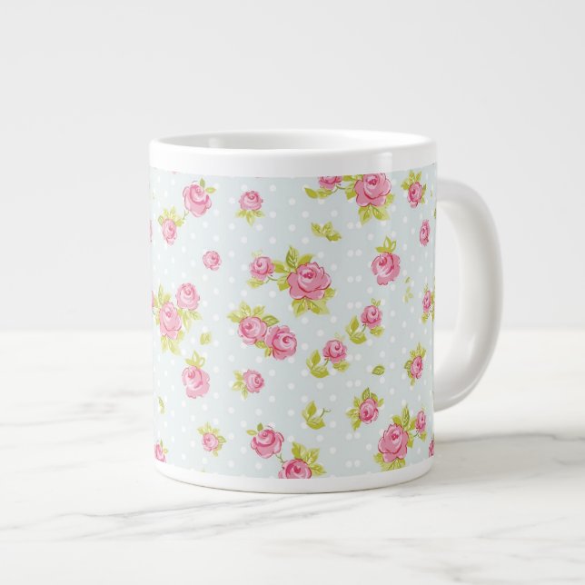 Tasse Géante Motif de papier peint d'élégance des roses roses 4 (Devant droit)