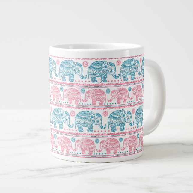 Tasse Géante Motif D'Éléphant D'Origine Rose Et Turquoise (Devant droit)