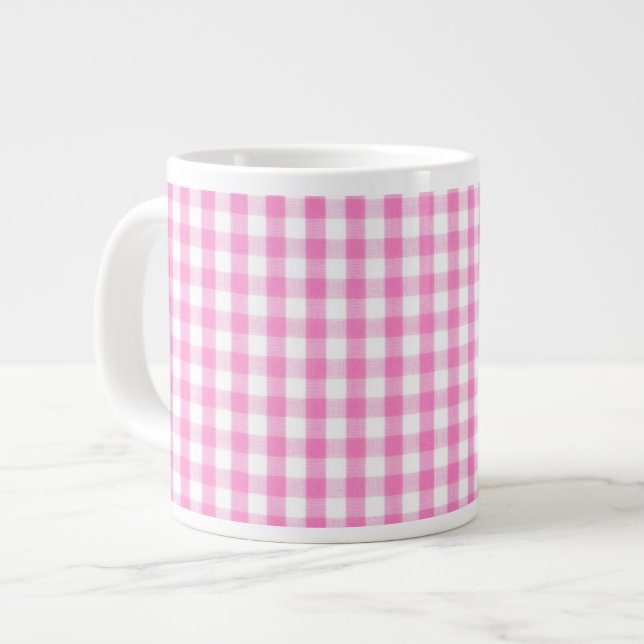 Tasse Géante motif En vichy rose chaud (Devant gauche)