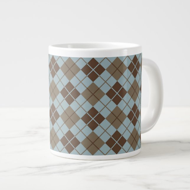 Tasse Géante Motif Jacquard en bleu et en taupe (Devant droit)