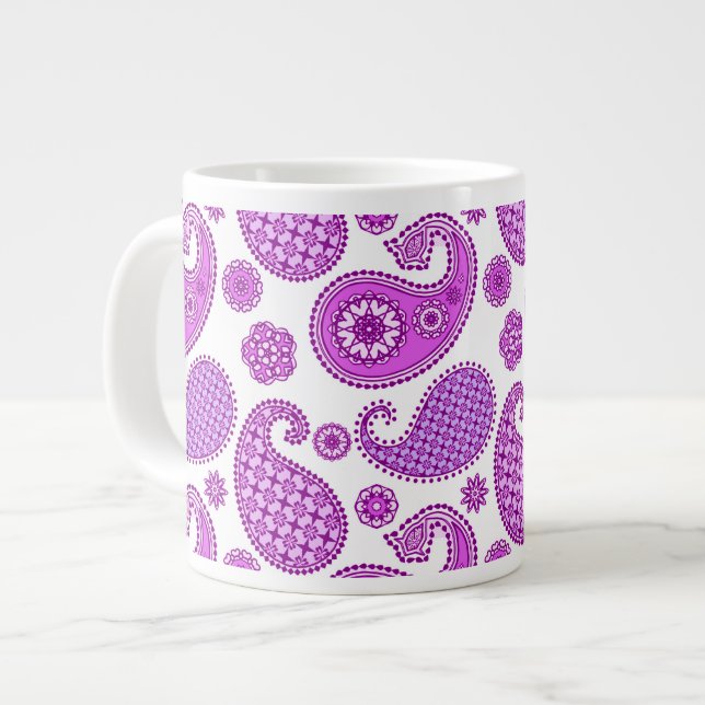 Tasse Géante Motif Paisley, violet, violet et blanc (Devant gauche)