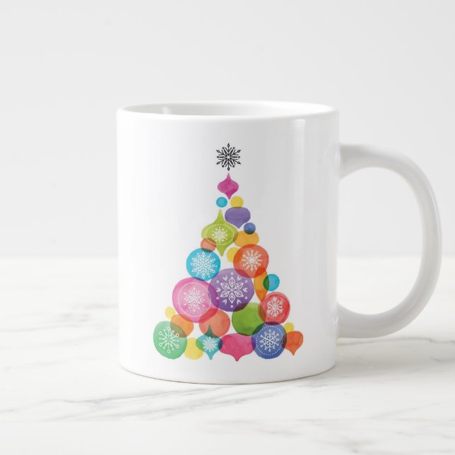Tasse Géante Noël| Aquarelle - Arbre d'ornement de flocons de n (Droite)