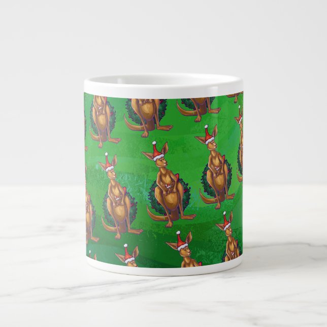 Tasse Géante Noël Kangaroo sur le dos vert peint (Devant)