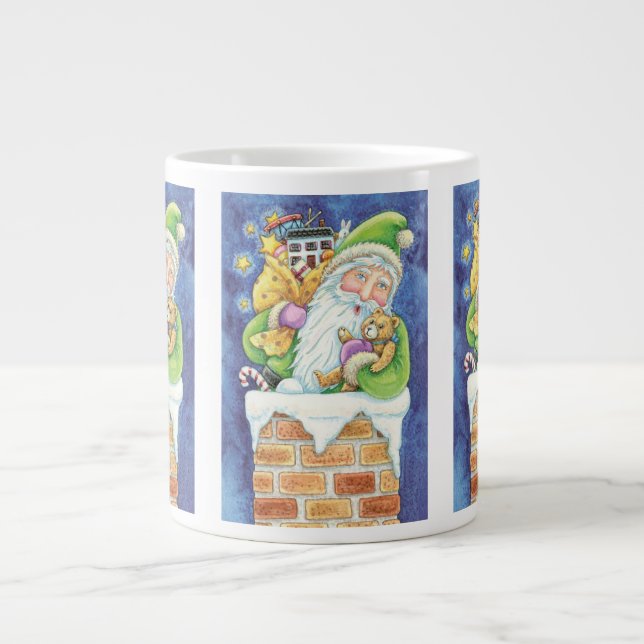 Tasse Géante Noël mignon, Père Noël à Chimney avec jouets (Devant)