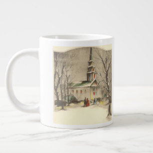 Tasse Géante Noël vintage, église dans un paysage enneigé d'hiv