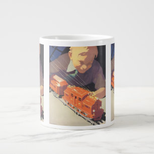 Tasse Géante Noël Vintage, Garçon Jouant avec des Toys Trains