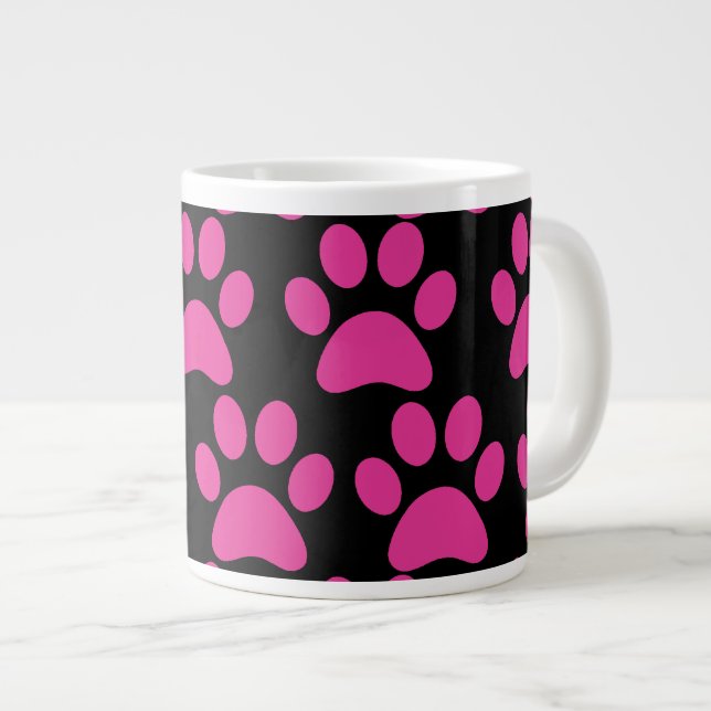 Tasse Géante Noir mignon de roses indien d'empreintes de pattes (Devant droit)