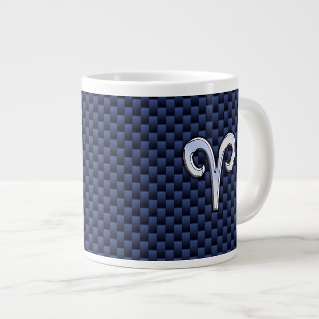 Tasse Géante Panneau Zodiac Silver Aries Bleu Carbone Fibres Im (Devant droit)