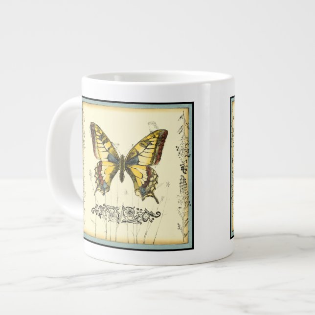 Tasse Géante Papillon décoratif avec Fleur sauvage (Devant gauche)