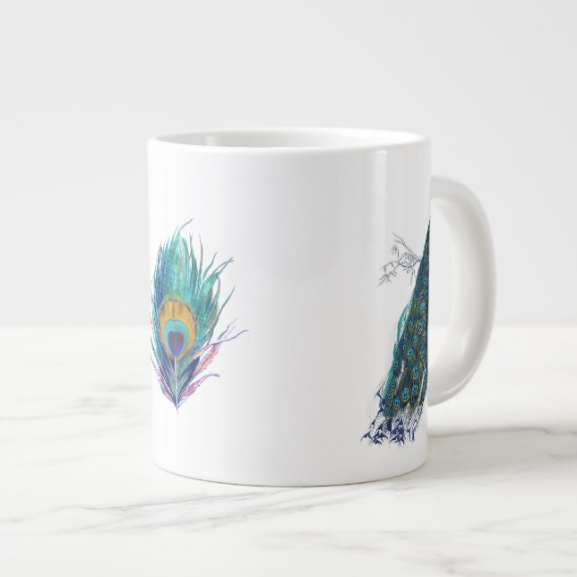 Tasse Géante Pavillon bleu avec de belles plumes de queue (Devant droit)