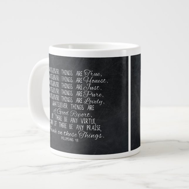 Tasse Géante Pensez à ces choses Écriture de la Bible chrétienn (Devant gauche)