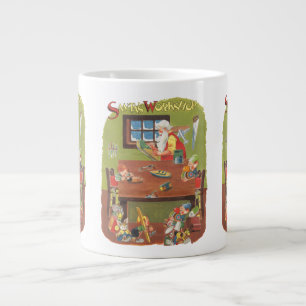 Tasse Géante Père Noël vintage avec des lutins dans l'atelier d