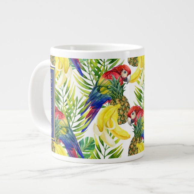 Tasse Géante Perroquets Et Fruits Tropicaux| Ajouter votre nom (Devant gauche)