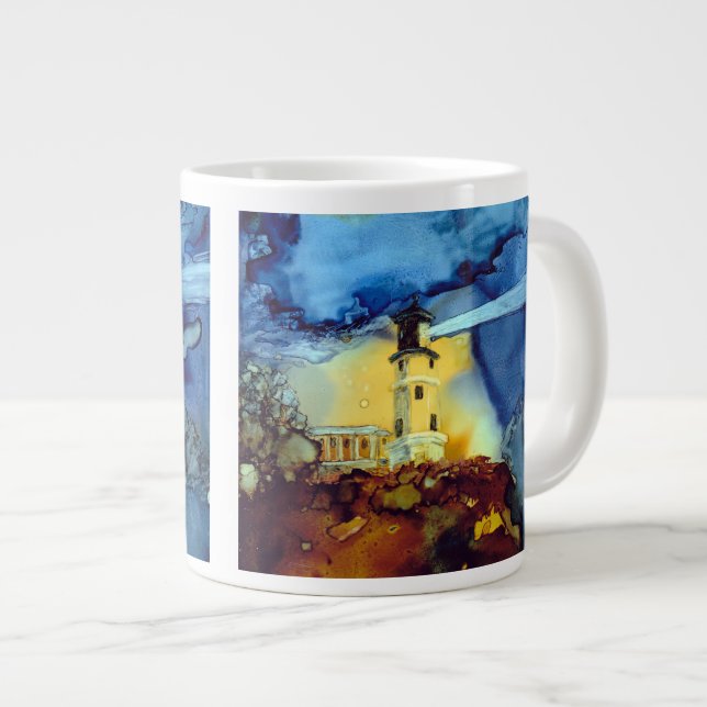 Tasse Géante Phare fendu de roche la nuit (Devant droit)