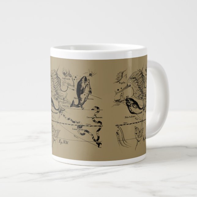 Tasse Géante Pisces Constellation Hevelius 1690 sur Taupe (Devant droit)