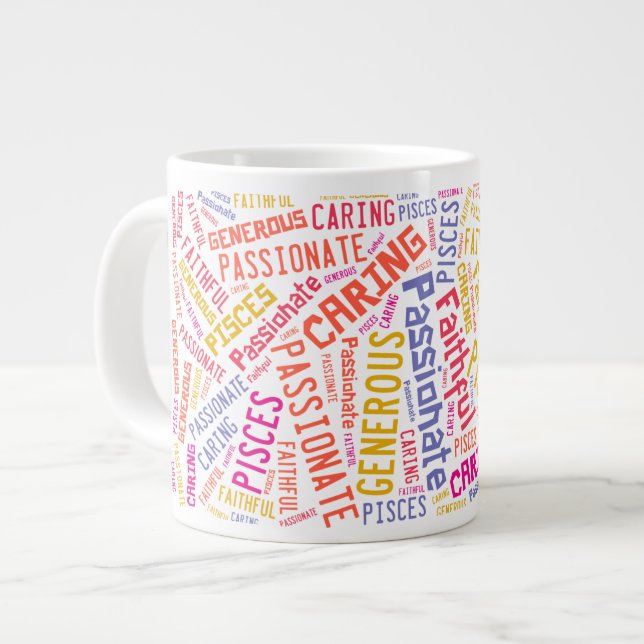 Tasse Géante Pisces Zodiac Signes Traits Motif texte (Devant gauche)