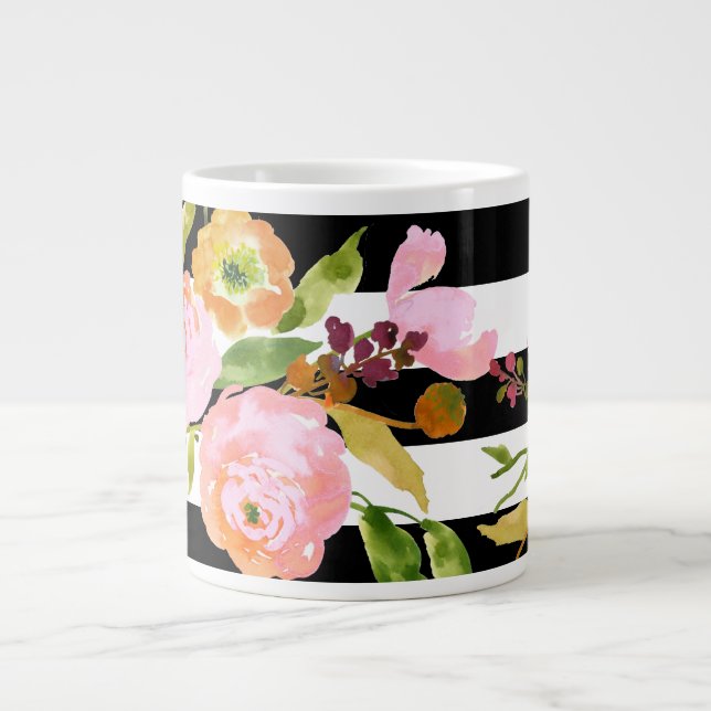Tasse Géante PixDezines floral/aquarelle/ranunculus/rayures (Devant)