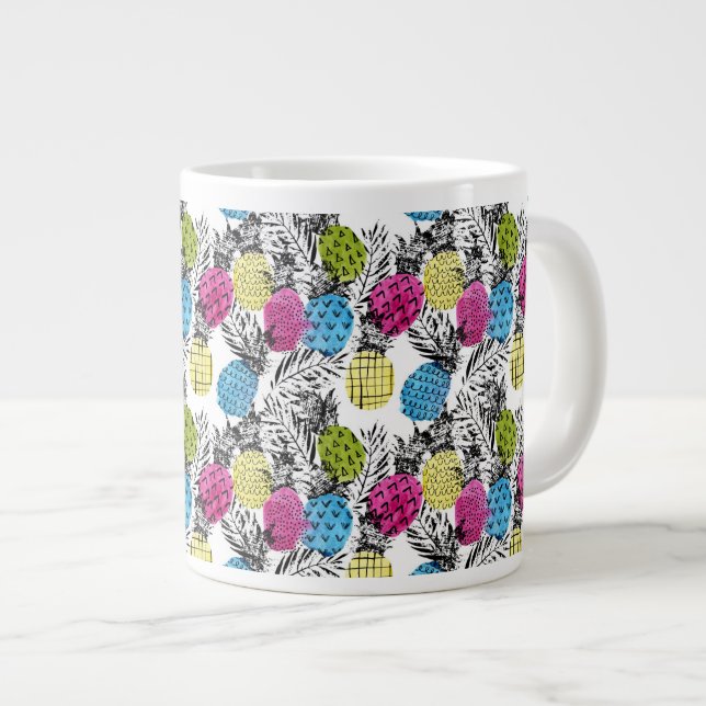 Tasse Géante Pop Art Pineappy Et Palm Feuilles (Devant droit)