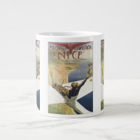 Poster Vintage voyage, avion au-dessus de Nice Fra