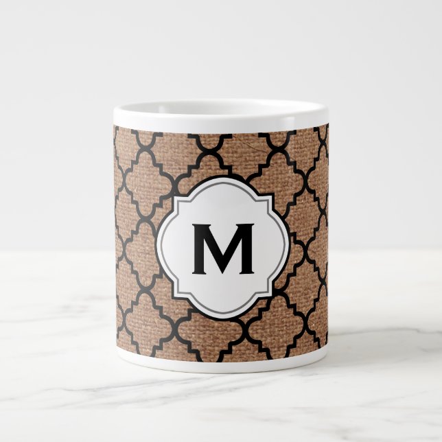 Tasse Géante Quatrefoil noir sur la toile de jute rustique - (Devant)