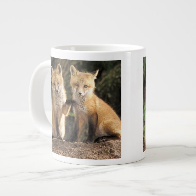Tasse Géante Renardeau renard roux devant terrier (Vulpes vulpe (Devant gauche)