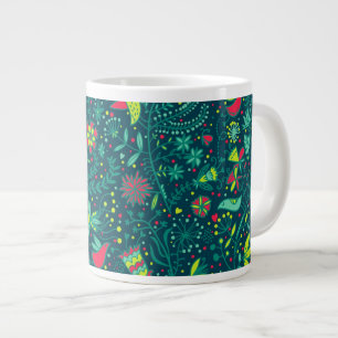 Tasse Géante Représentation florale avec oiseaux caricaturaux 
