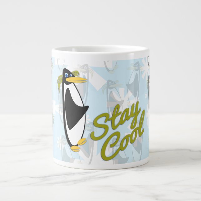 Tasse Géante Restez Cool Penguin Pal Cute Dessin D'Oiseau Moto (Devant)