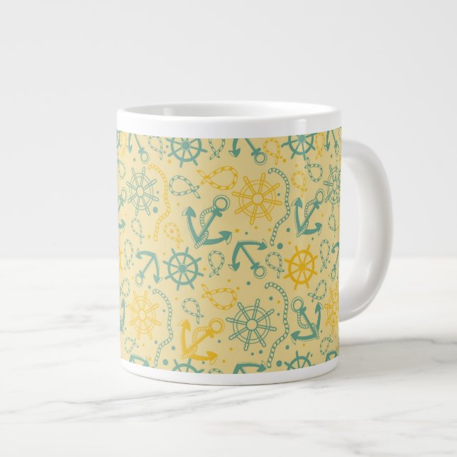 Tasse Géante Rétro arrière - plan avec l'ancre, cordes (Devant droit)