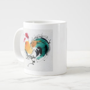 Tasse Géante Rooster coloré. Calligraphie et aquarelle.