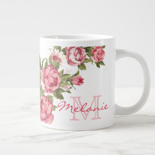 Tasse Géante Roses roses vintages rose pâle Nom des pivoines, m